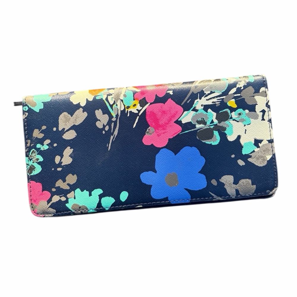 Flawed Navy Floral Crosshatch Wallet See Pics & Description